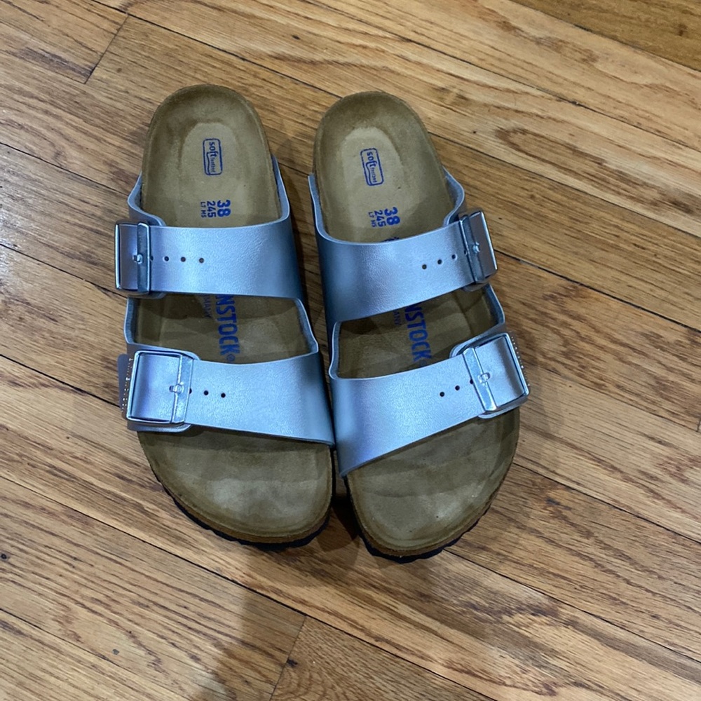 Birkenstone silver leather sandals